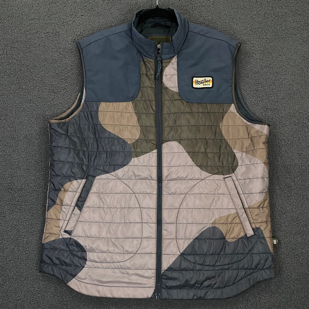 Howler Bros Merlin Vest Mens Large Camo Puffer Quilted Lightweight Insulated